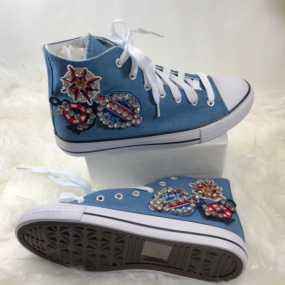 NEW Denim Hightop Rhinestone Embellished Sneaker
